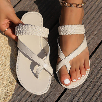 Sandales à glissière à bande tissée Chic und Stil pour femmes