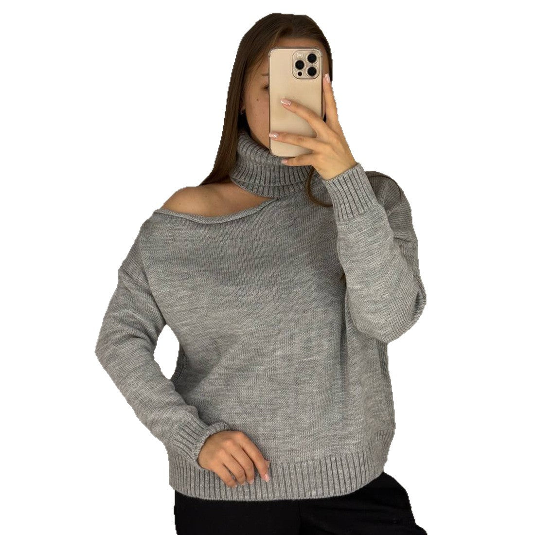 Pull oversized pour femmes avec encolure asymétrique et col haut Chic und Stil