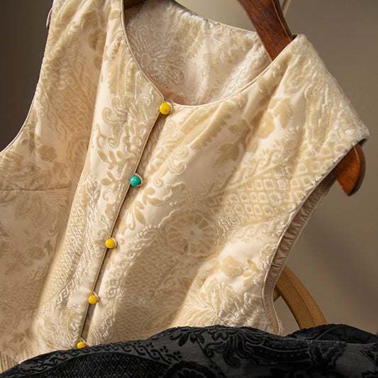 Gilet sans manches à imprimé floral texturé Chic und Stil pour femmes