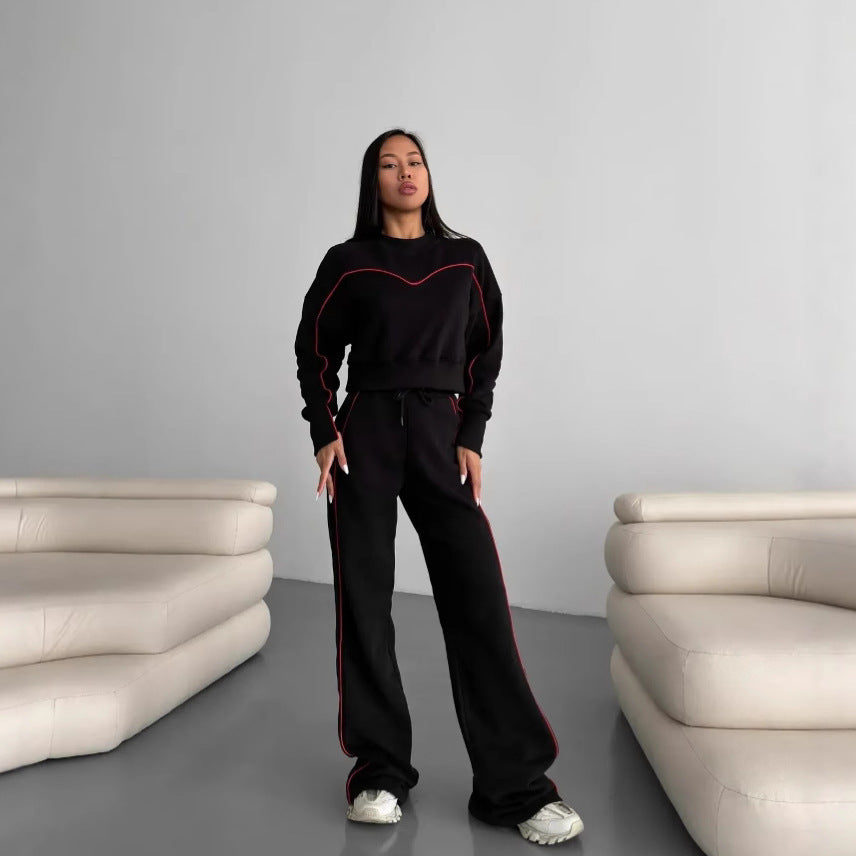 Dames Ensemble de sweat et de jogging sportif avec couture à la mode Chic und Stil