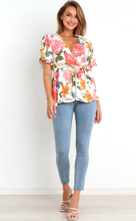 Dames Floral Peplum Blouse Chic und Stil