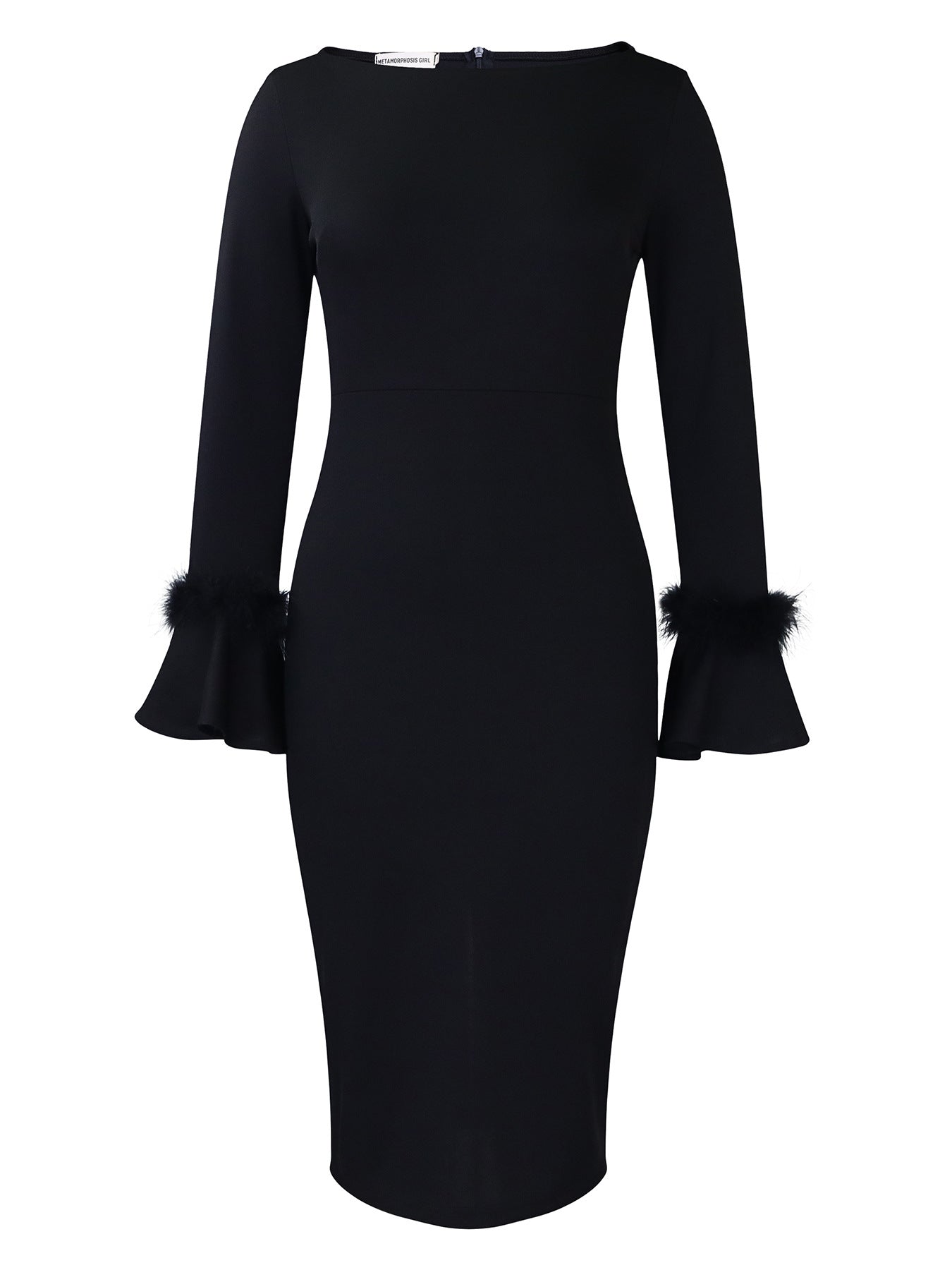 Robe fourreau pour femmes avec des manches volantes tendance et des détails en fausse fourrure Chic und Stil