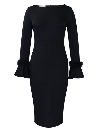 Robe fourreau pour femmes avec des manches volantes tendance et des détails en fausse fourrure Chic und Stil