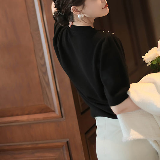 Top en tricot élégant pour femmes orné de perles Chic und Stil