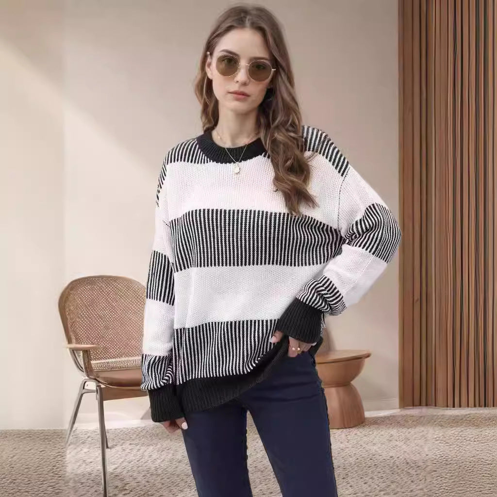 Pull en tricot rayé pour femmes à coupe large Chic und Stil