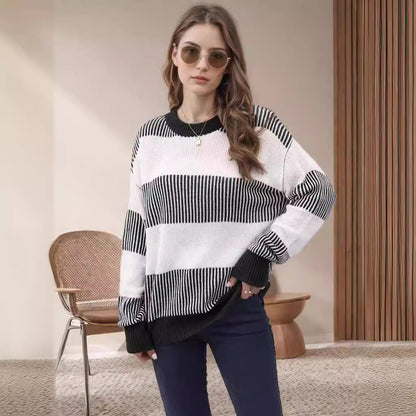 Pull en tricot rayé pour femmes à coupe large Chic und Stil