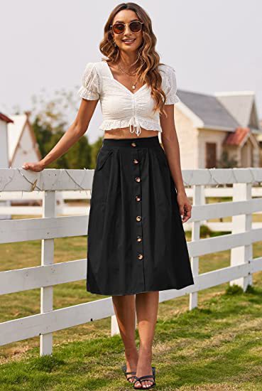 A-Line Button Front Skirt for Women with Pockets Chic and Style