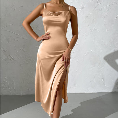 Robe longue en satin pour femme avec fente sensuelle Chic und Stil
