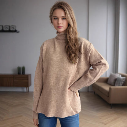 Pull femme avec col haut et ourlet asymétrique Chic und Stil