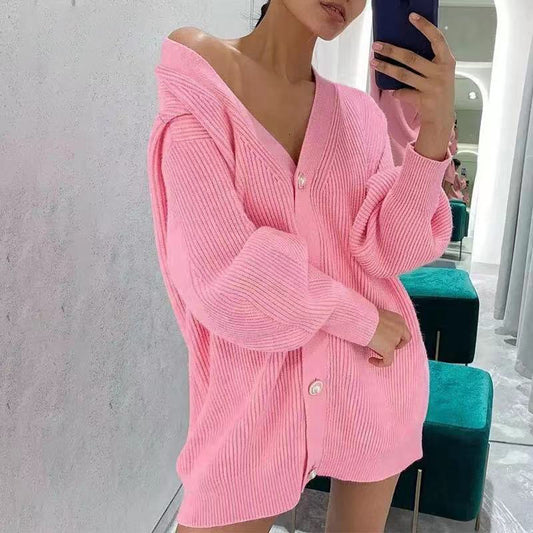 Cardigan en gros tricot pour femmes avec élégants boutons en perles Chic und Stil