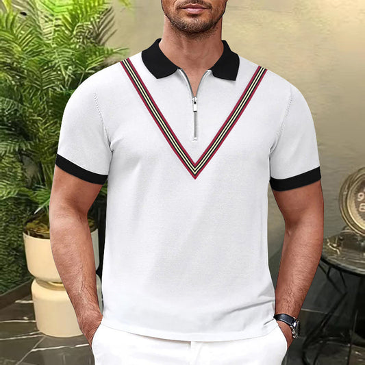 Short sleeve polo shirt for men with zipper and colorful accents Chic and Style