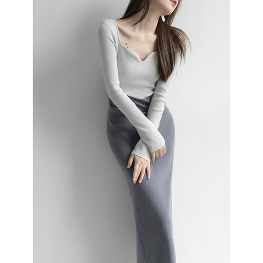 Robe midi en tricot à blocs de couleur Chic und Stil pour femmes