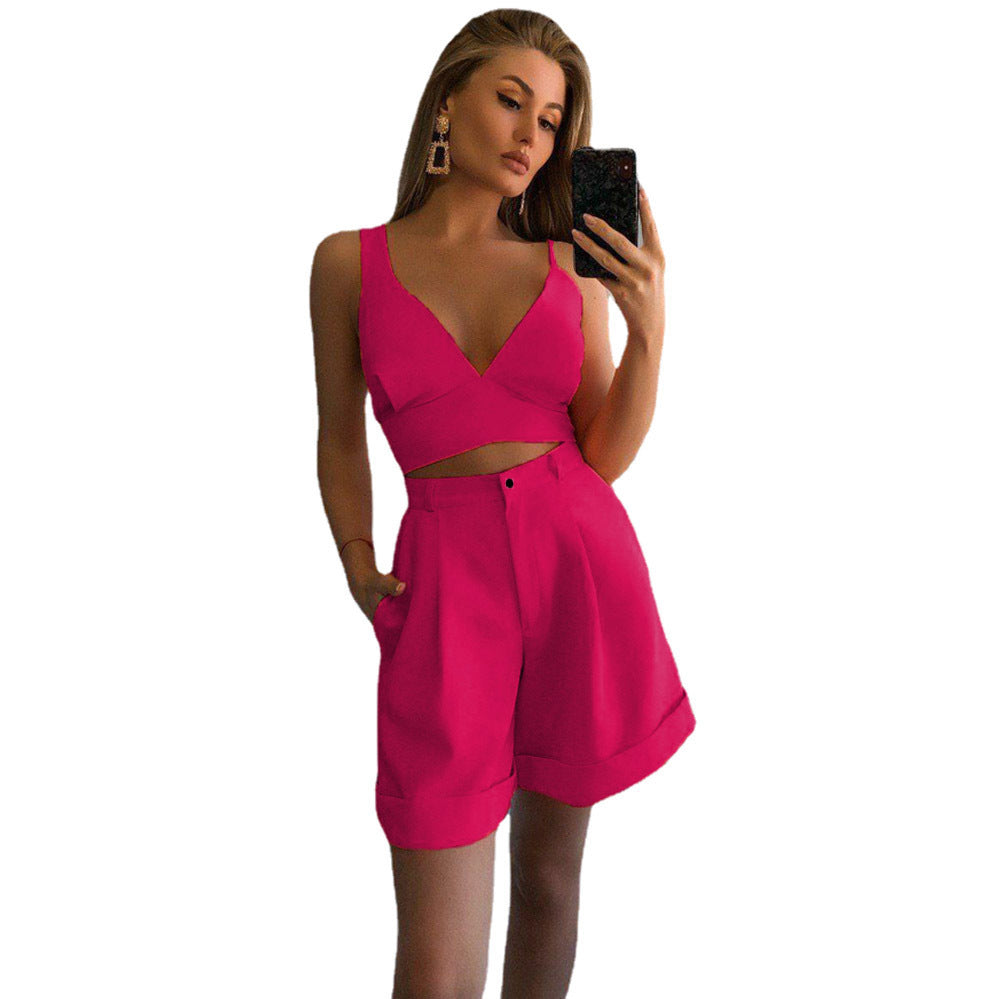 Chic and stylish set for modern women crop top and wide shorts