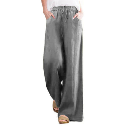Wide linen pants for women with elastic waistband and side pockets Chic und Stil
