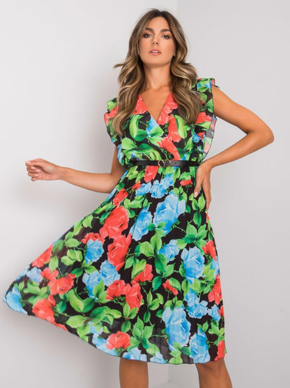 Robe midi à manches volantées à motif floral pour femmes Chic und Stil