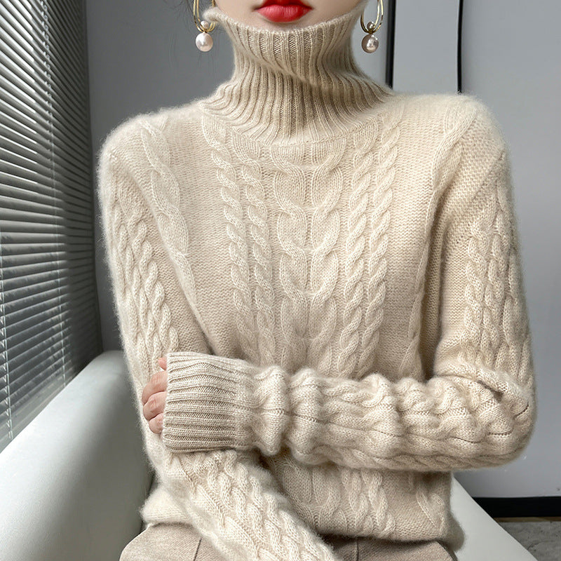 Pull en tricot haut à col montant pour femmes avec motif en relief et matériau doux Chic und Stil