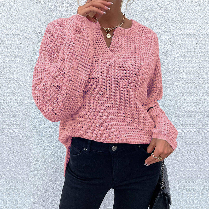 Pull en tricot décontracté pour femmes avec décolleté en V et surface texturée Chic und Stil