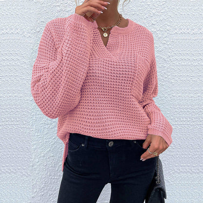Pull en tricot décontracté pour femmes avec décolleté en V et surface texturée Chic und Stil