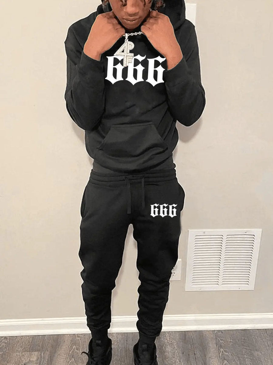 Hoodie and Jogging Pants Set for Men with Chic and Stylish Graphic Statement Print
