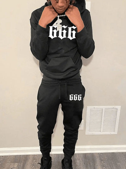 Hoodie and Jogging Pants Set for Men with Chic and Stylish Graphic Statement Print