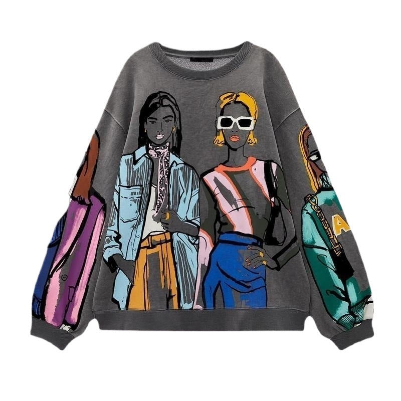 Pull oversized pour femmes avec design d'impression créatif et détails stylés Chic und Stil