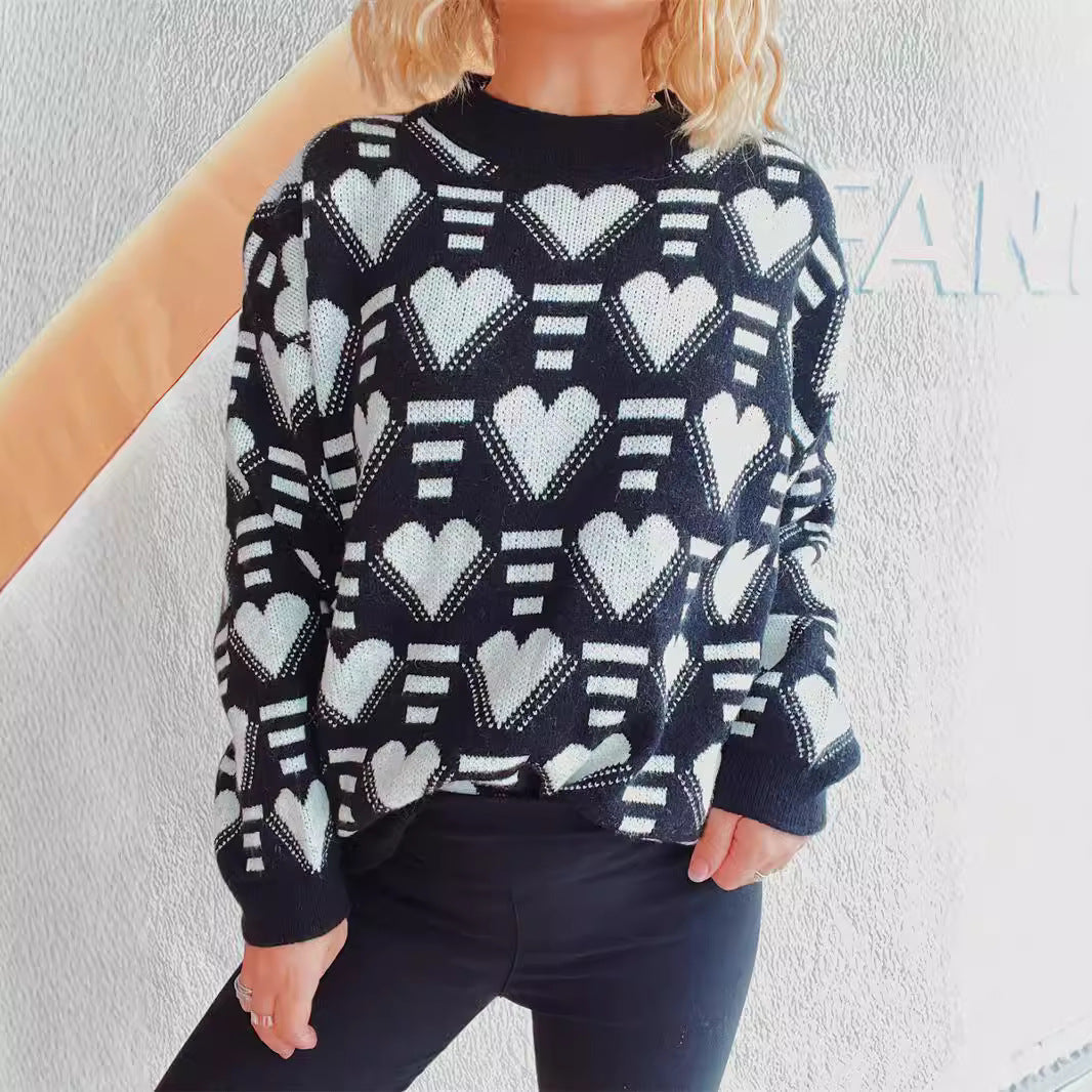 Pull en tricot pour femmes au design moderne en forme de cœur avec une coupe ample Chic und Stil