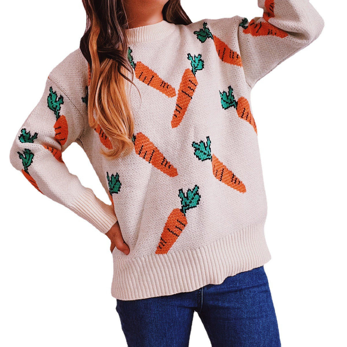Pull décontracté pour femmes avec motif de carottes colorées Chic und Stil