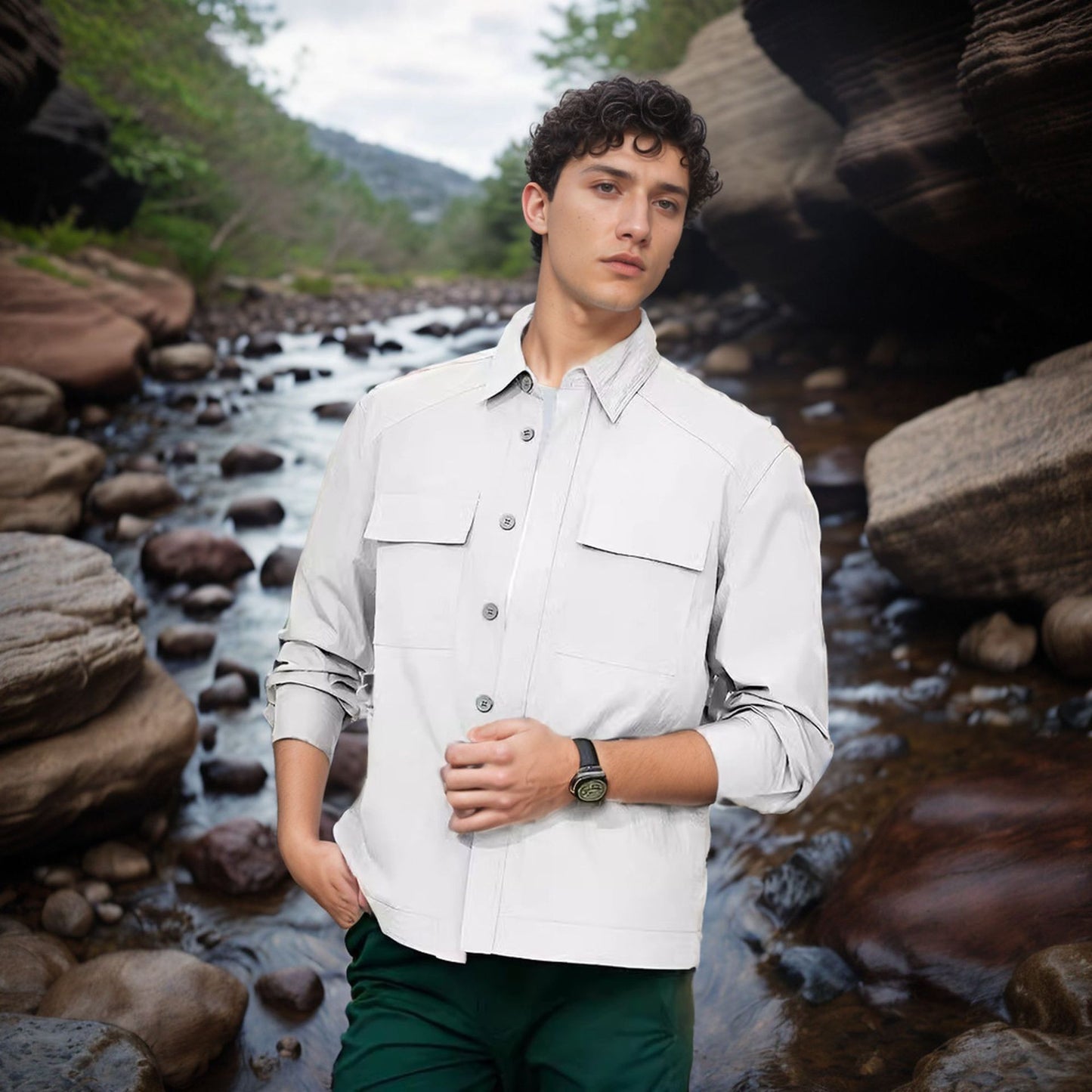 Chemise de camping polyvalente pour hommes avec poches pratiques et propriétés respirantes Chic und Stil