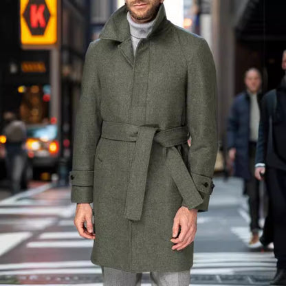 Fashionable wool trench coat for men with a tie belt and large pockets Chic and Style