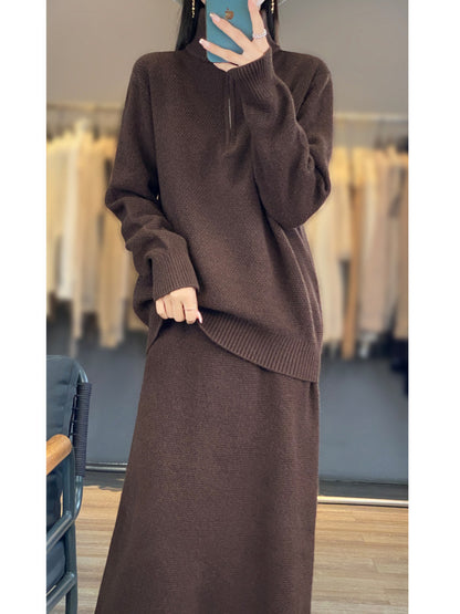 Pull en tricot pour femmes avec col montant et fermeture éclair Chic und Stil