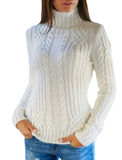 Dames Pull en tricot de haute qualité avec col montant et motif torsadé Chic und Stil