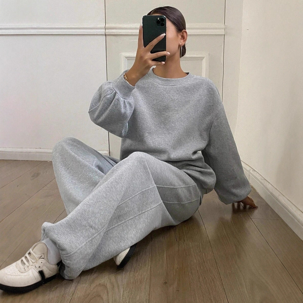 Ladies comfortable outfit of sweatshirt and jogging pants Chic and Style