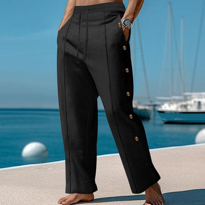 Pantalon d'été décontracté pour homme avec boutons latéraux et taille élastique Chic und Stil