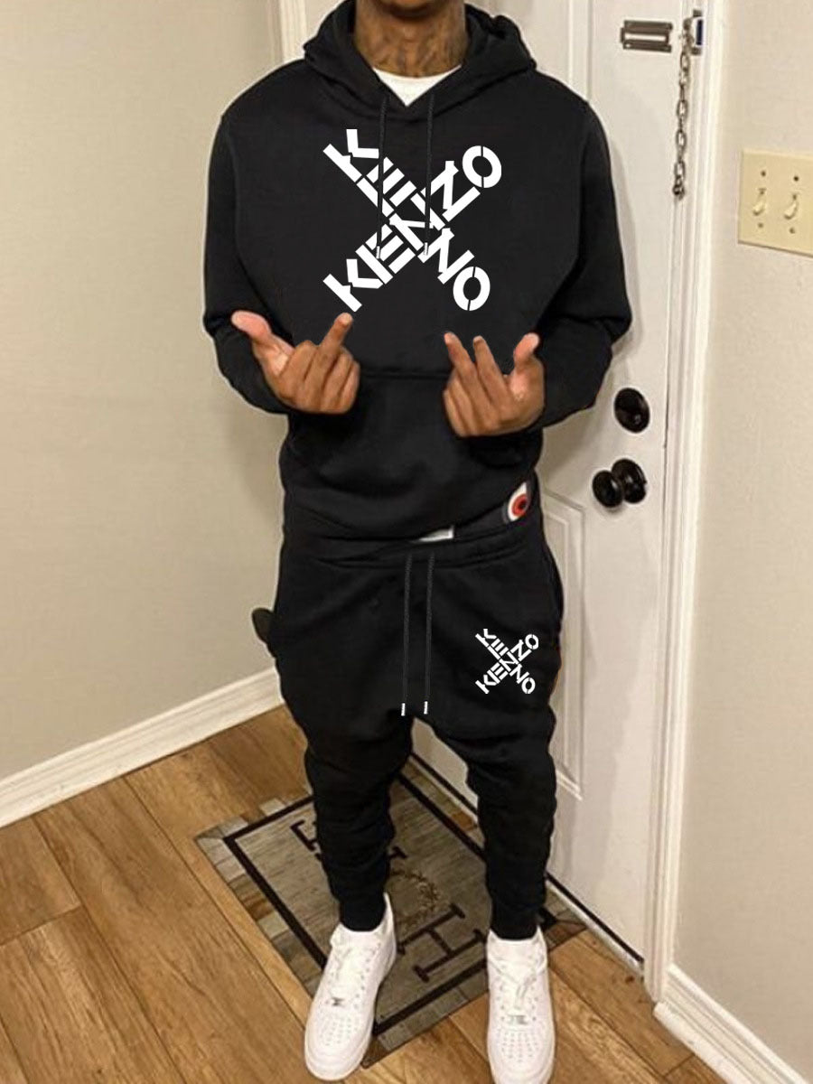 Sporty hoodie and jogger pants set for men with modern inscription Chic and Style