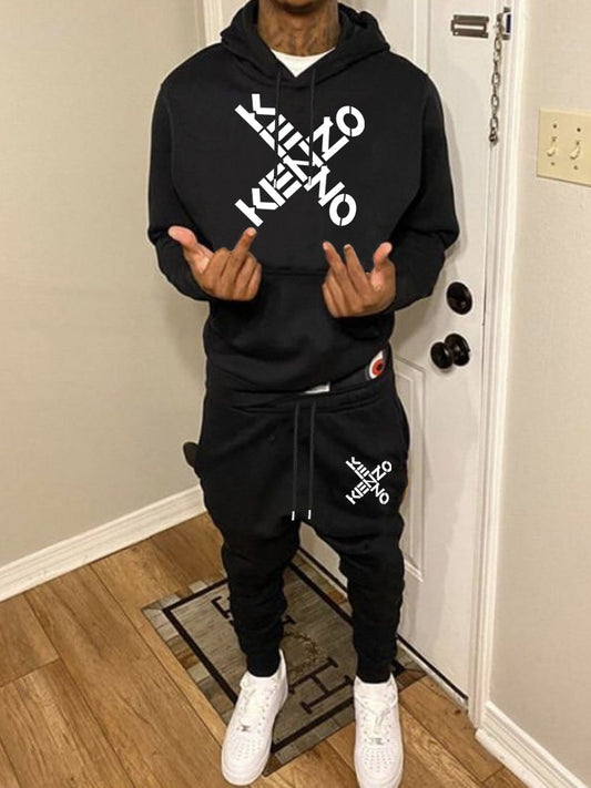 Sporty hoodie and jogger pants set for men with modern inscription Chic and Style