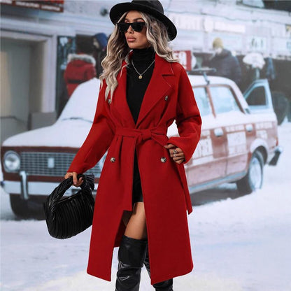 Chic and Style Double-Breasted Wool Coat for Women