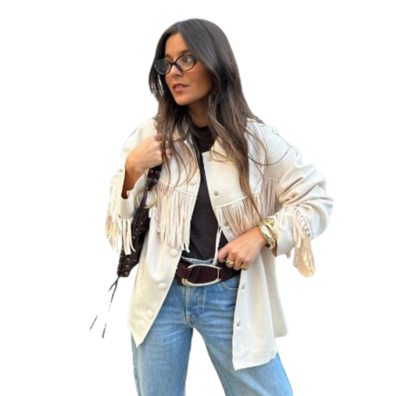 Fringed jacket for women in soft faux leather Chic und Stil