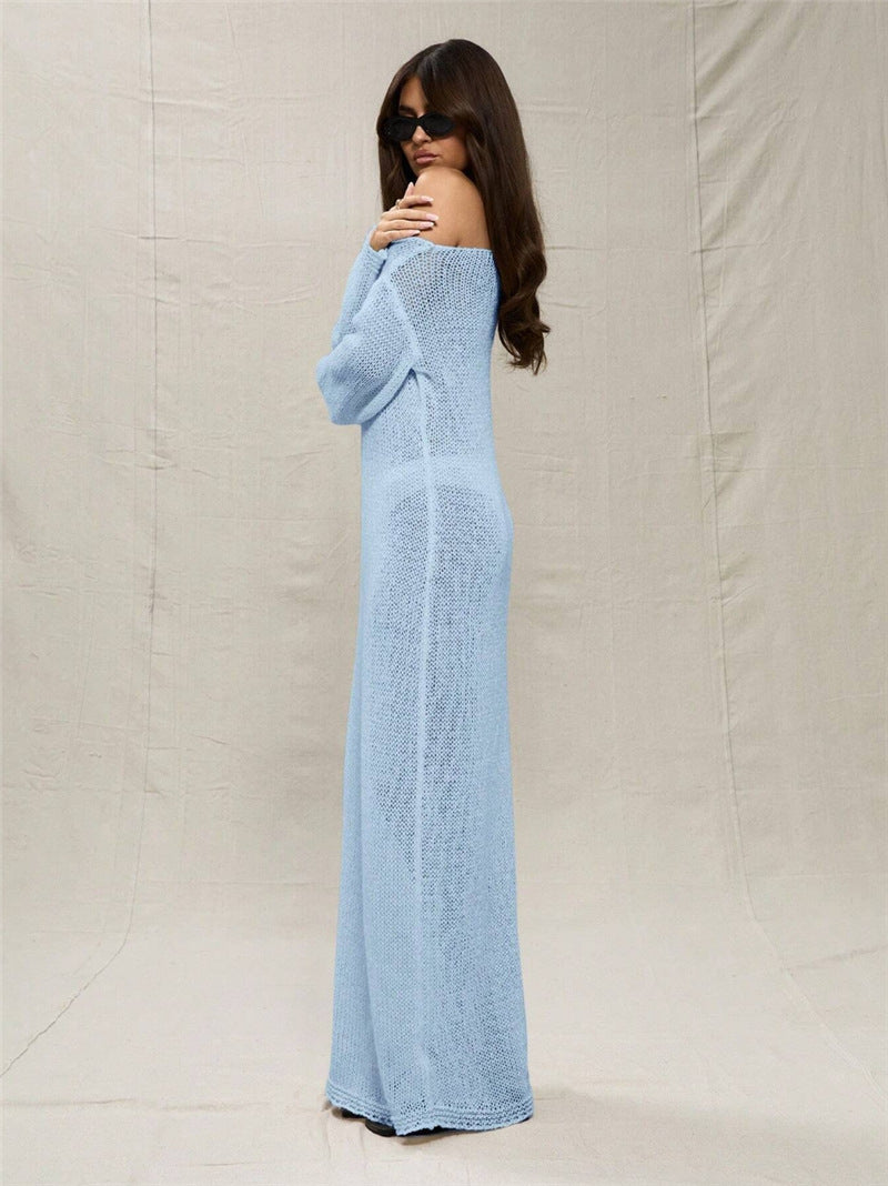 Robe maxi femme en crochet léger avec design off-shoulder Chic und Stil
