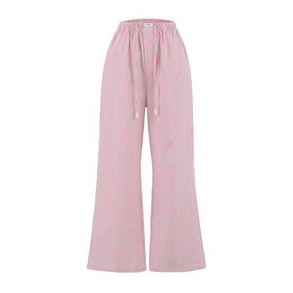 Loose jersey pants for women with a casual striped look featuring an elastic waistband and drawstring Chic and Style