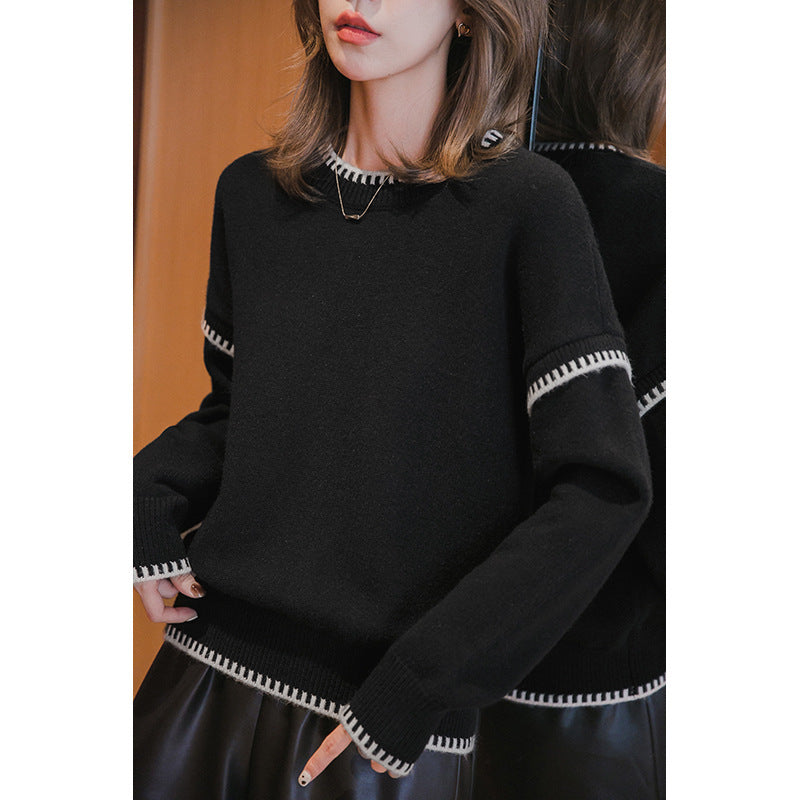 Pull en tricot décontracté pour femmes avec col rond large et motif à rayures de transition Chic und Stil