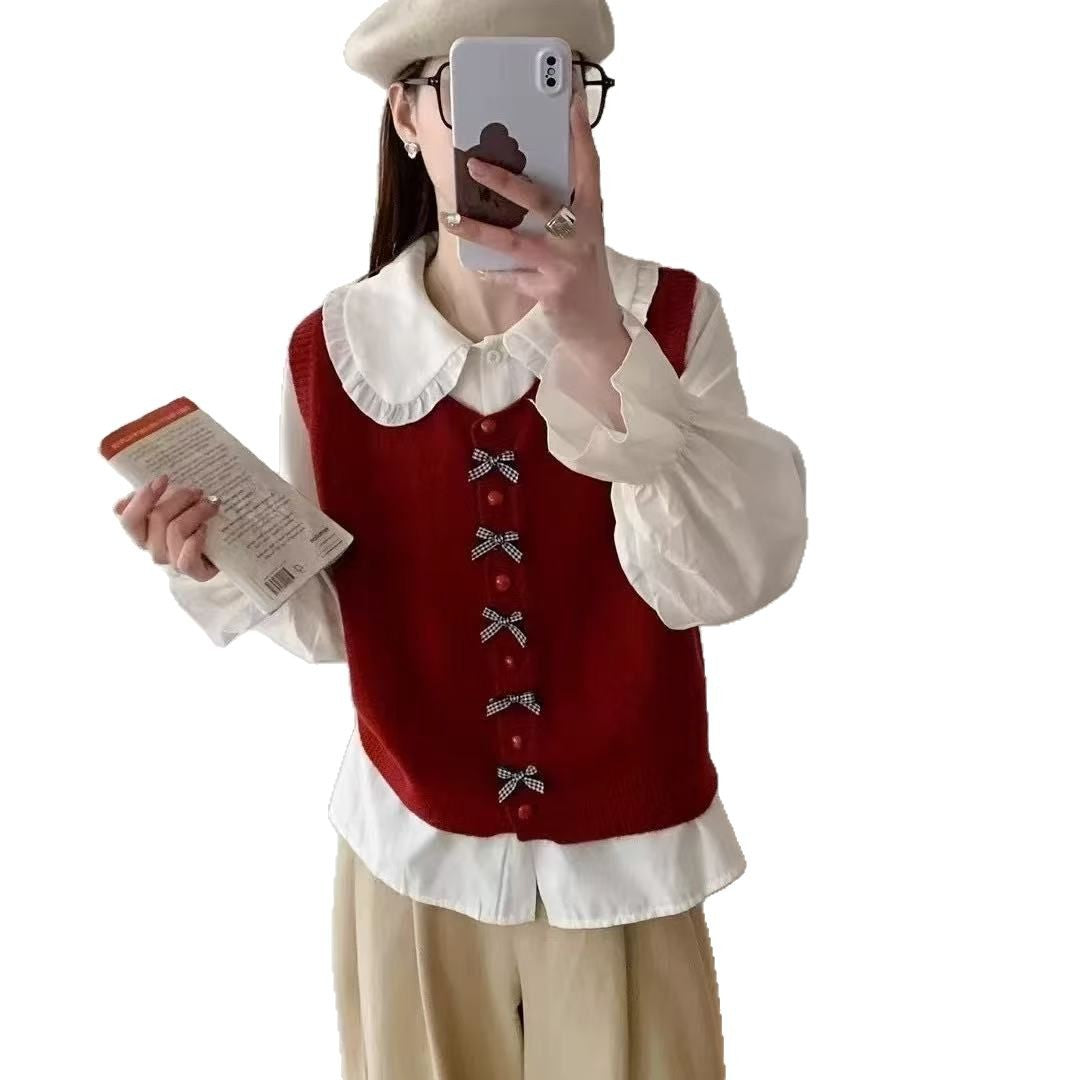 Pull en tricot tendance pour femmes avec grand col et nœuds décoratifs Chic und Stil