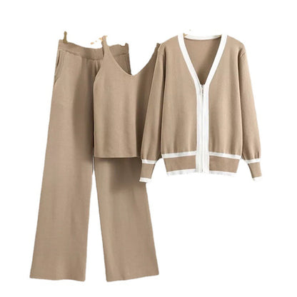 Casual knit loungewear set for women with high-quality zip cardigan and wide-leg pants Chic and Style