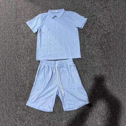 Hommes Ensemble Polo en Tricot Structuré et Shorts Chic und Stil
