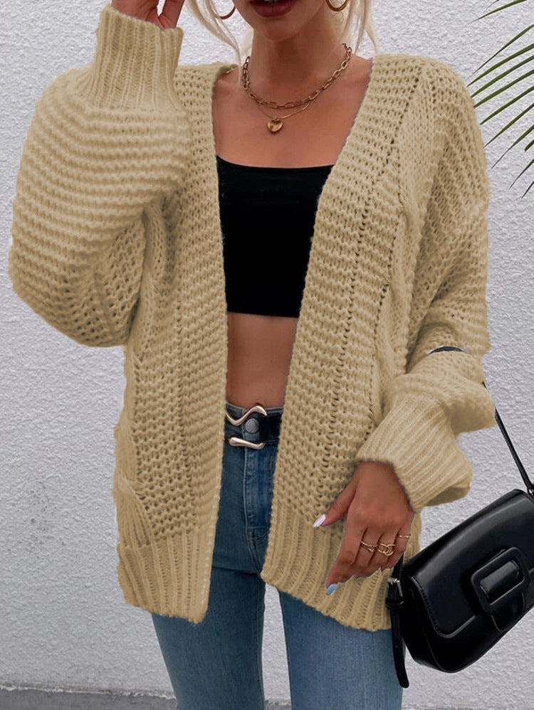 Dames gros tricot cardigan avec devant ouvert et manches décontractées Chic und Stil