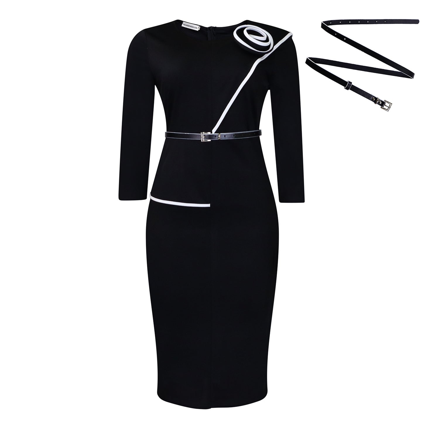 Robes pour femmes Robe crayon élégante avec des détails contrastés asymétriques et une ceinture cintrée Chic und Stil