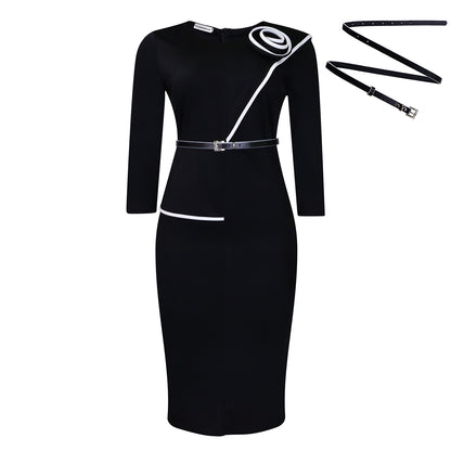 Robes pour femmes Robe crayon élégante avec des détails contrastés asymétriques et une ceinture cintrée Chic und Stil