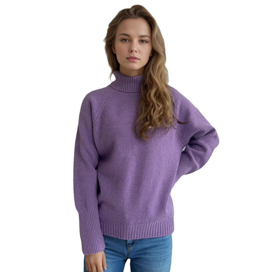 Pull-over à col roulé pour femmes avec design texturé et accents scintillants Chic und Stil