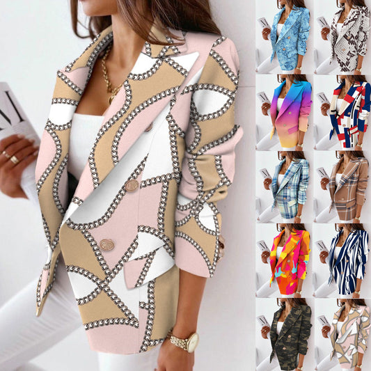 Blazer féminin à la mode avec motif zèbre et double rangée de boutons Chic und Stil