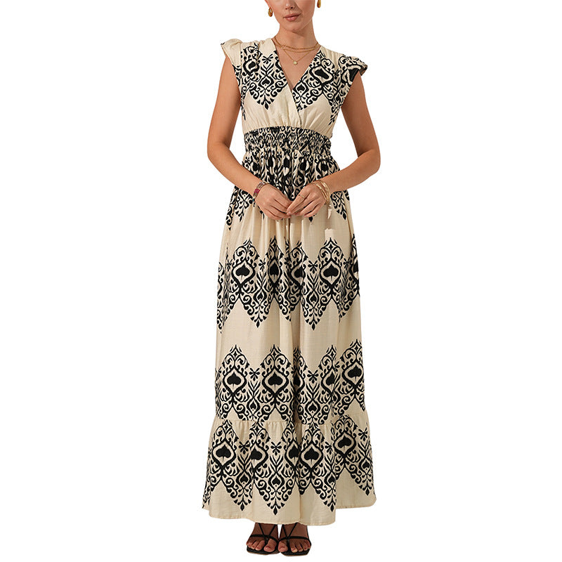 Robe maxi ethnique à imprimé pour femme avec manches à volants Chic und Stil