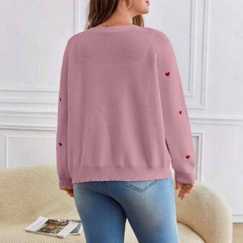 Dames cardigan décontracté avec applications en forme de cœur et décolleté en V profond Chic und Stil